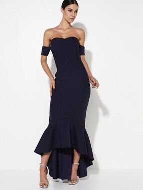 MOSSMAN Lovers Rock Scuba Ribbed Maxi Dress Navy Size US 2